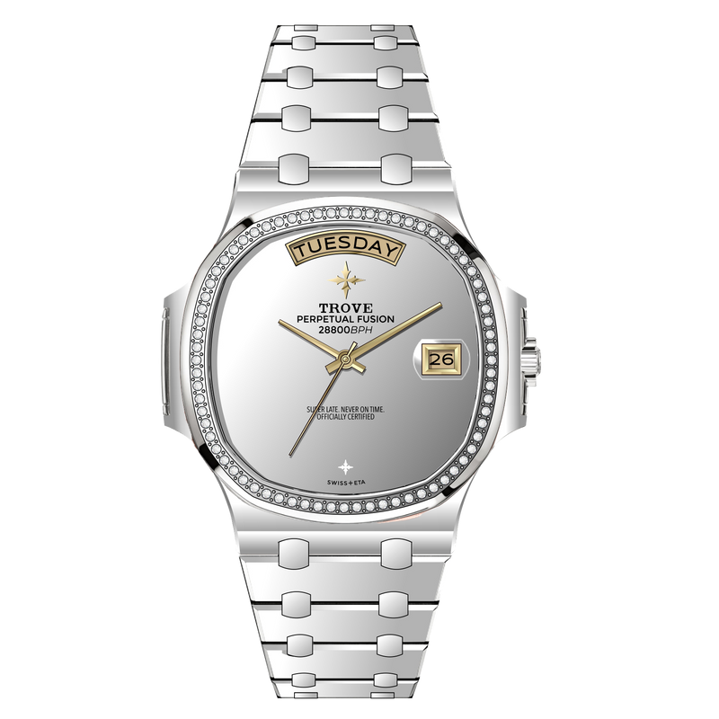 The Holy Trinity in 34mm Stainless Steel Mirror Diamond Bezel