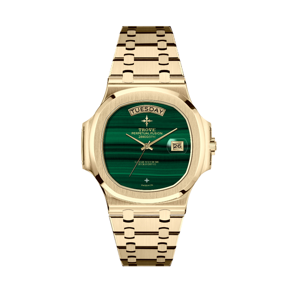 The Holy Trinity in 18K Gold with Malachite dial